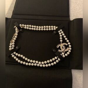 Elegant Pearls long  authentic  Chanel  Necklace with Silver Accents from Paris!